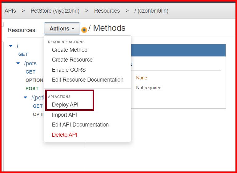 Picture showing the deploy API option for deploying the API